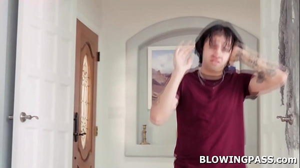 Petite teen giving roommate free blowjob