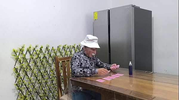 An old card player ends up fucking a beautiful young Latina. She moans sensually while being penetrated.