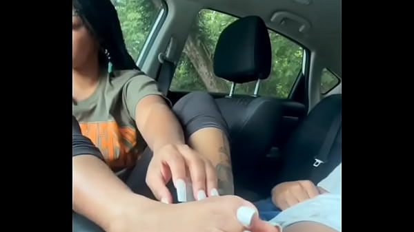 Sexy ebony babe slow footjob