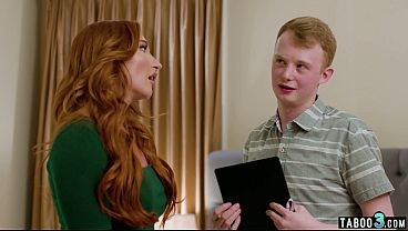Stepson measuring his hot redhead MILF stepmothers Sophia Locke big boobs