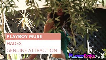 Skinny inked teen goddess Hades introducing her hairy pussy for Playboy