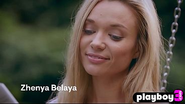 Petite small tits blonde MILF Zhenya Belaya sensual striptease outdoor